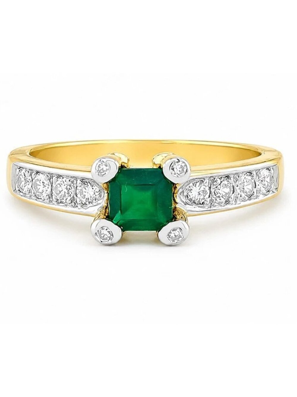 Genuine 0.48 Cts Green Onyx & Diamonds 10k Yellow Gold Ring